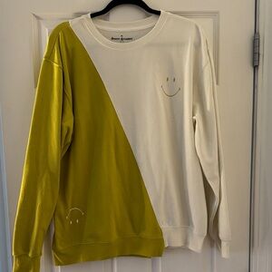 Smiley Face Two-Tone Sweater - cream and chartreuse NWOT